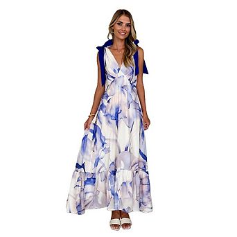 Women's Sleeveless Formal Dress Casual Deep V Neck Loose Plain Cocktail Long Maxi Dresses