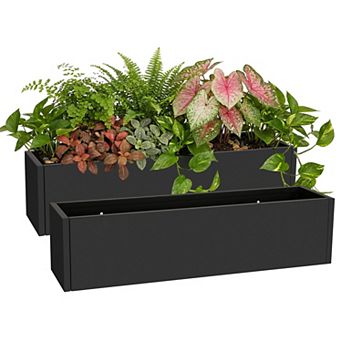 Modern 36" Metal Planter Box for Indoor Outdoor, Rectangular Metal Flower Pot for Patio Railing