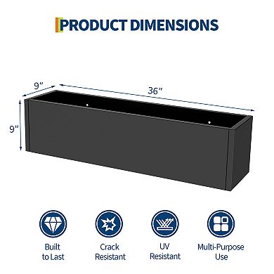 Modern 36" Metal Planter Box for Indoor Outdoor, Rectangular Metal Flower Pot for Patio Railing