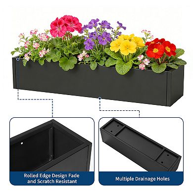 Modern 36" Metal Planter Box for Indoor Outdoor, Rectangular Metal Flower Pot for Patio Railing