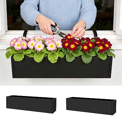 Modern 36" Metal Planter Box for Indoor Outdoor, Rectangular Metal Flower Pot for Patio Railing