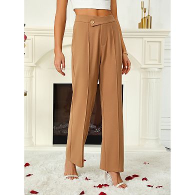 Women Straight Leg Suit Trousers Casual Button Down Pants