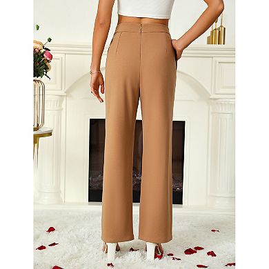 Women Straight Leg Suit Trousers Casual Button Down Pants