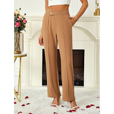 Women Straight Leg Suit Trousers Casual Button Down Pants