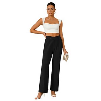 Women Straight Leg Suit Trousers Casual Button Down Pants