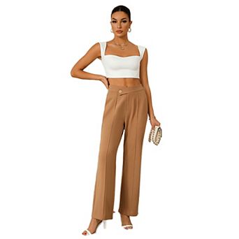 Women Straight Leg Suit Trousers Casual Button Down Pants