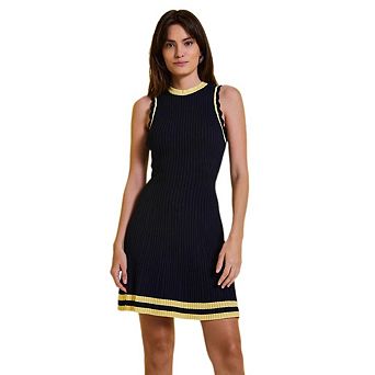 Womens Sleeveless Summer Mini Dress Mock Neck Ribbed Knit Ruffle Pleated Casual Tank Dress