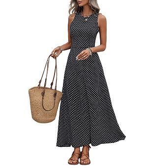 Women's Summer Dress Sleeveless Backless Polka Dot Midi Dress Resort Holiday Style Beach Dress