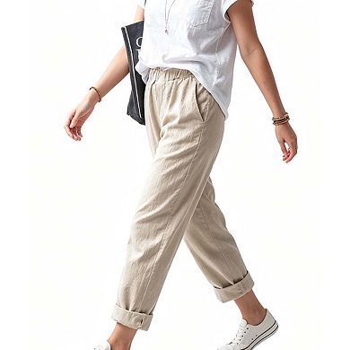 Women's Elastic Waist Straight Leg Pants Casual Trousers
