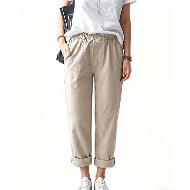 Women's Elastic Waist Straight Leg Pants Casual Trousers