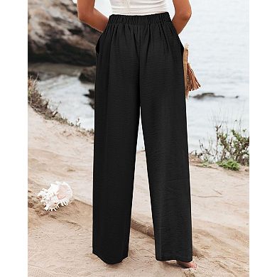 Women's High-Waisted Wide-Leg Pants with Button Detail