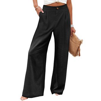 Women's High-Waisted Wide-Leg Pants with Button Detail