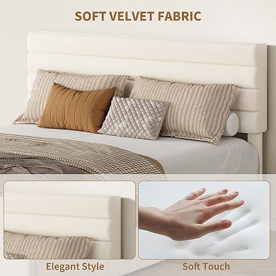 Velvet Storage Bed with 4 Drawers Upholstered Platform Bed, No Box Spring Needed