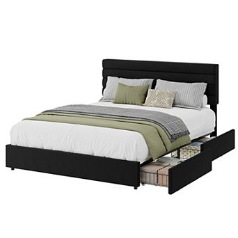 Velvet Storage Bed with 4 Drawers Upholstered Platform Bed, No Box Spring Needed