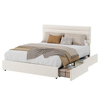 Velvet Storage Bed with 4 Drawers Upholstered Platform Bed, No Box Spring Needed
