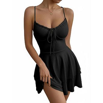 Women's Camisole Drawstring Dress with Ruffle Hem A-Line Casual Dress