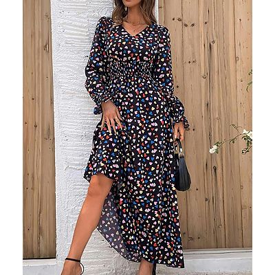 long sleeve maxi dress holiday Angela Black Velvet Burnout Long Sleeve Maxi Dress - M Size - Women's Dresses