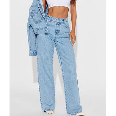 Women's High-Waisted Straight Leg Jeans with Heart Pockets
