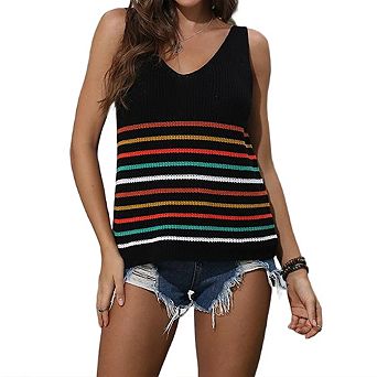 Womens's Tops Trendy Spring Summer Striped Vest Women Knit Cami Top Womens V Neck Sweater