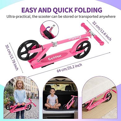 Folding 2 Wheel Kick Scooter, 8 Inch Large Wheels with Height Adjustable Handlebar
