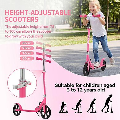 Folding 2 Wheel Kick Scooter, 8 Inch Large Wheels with Height Adjustable Handlebar