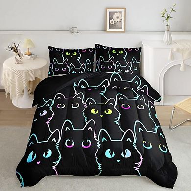 Twin Comforter Set Cartoon Cat Lightweight Kids Bedding 3-Piece