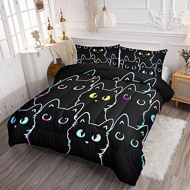 Twin Comforter Set Cartoon Cat Lightweight Kids Bedding 3-Piece