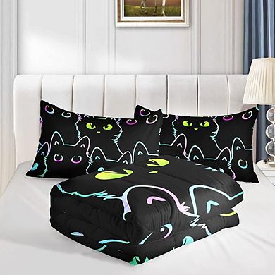 Twin Comforter Set Cartoon Cat Lightweight Kids Bedding 3-Piece