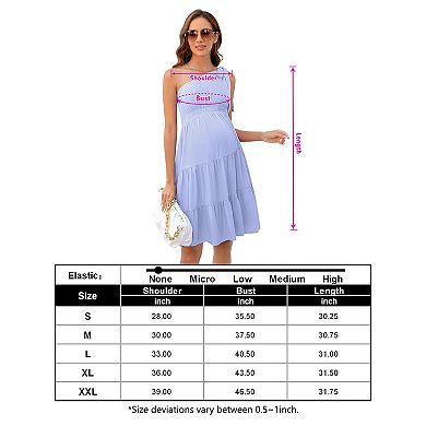 Maternity One-Shoulder Bow Mini Dress, Tiered Ruffle Casual Dress