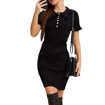Women's Casual Sweater Dress Stylish Fitted Lady Elegant Short Dress