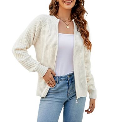 Women's Cardigan Sweaters Open Front Long Sleeve Ribbed Knit Zipper Short Cardigans Outerwear Coats