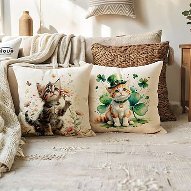 Spring Cat Daisy Butterfly Throw Pillow Cover Soft Decorative Cushion Case