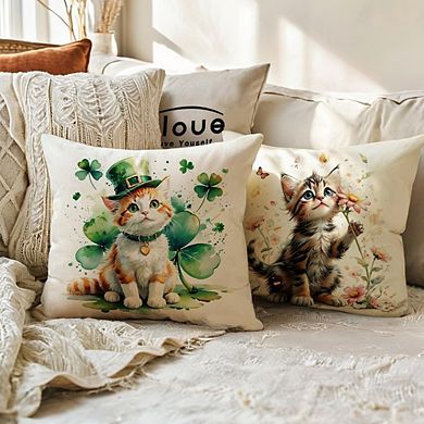 Spring Cat Daisy Butterfly Throw Pillow Cover Soft Decorative Cushion Case