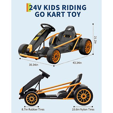 8.1MPH Fast Kids Go Kart, 24V 9Ah Electric Racing Car with Power Display Lockable Drift Mode