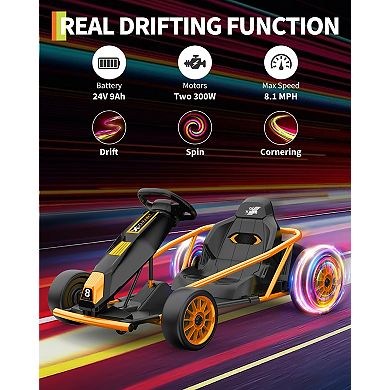 8.1MPH Fast Kids Go Kart, 24V 9Ah Electric Racing Car with Power Display Lockable Drift Mode