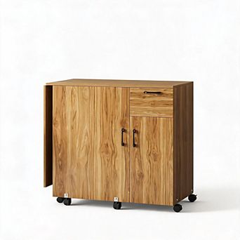 Home Folding Sewing Work Table Multipurpose Craft Station with Drawer Cabinet and Rolling Wheels