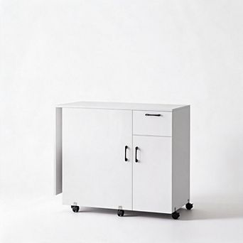 Home Folding Sewing Work Table Multipurpose Craft Station with Drawer Cabinet and Rolling Wheels