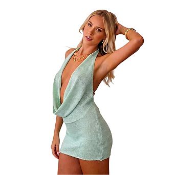 Women's Deep V Neck Halter Bodycon Mini Dress Sleeveless Cocktail Prom Pencil Dresses