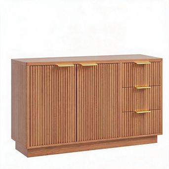 Modern Storage Buffet Table, 47 Inch Wooden Sideboard with Drawers Open Shelf for Living Space