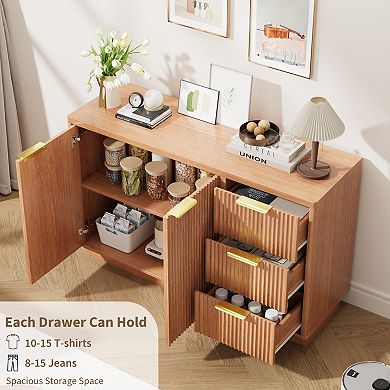 Modern Storage Buffet Table, 47 Inch Wooden Sideboard with Drawers Open Shelf for Living Space