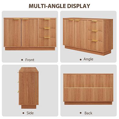 Modern Storage Buffet Table, 47 Inch Wooden Sideboard with Drawers Open Shelf for Living Space