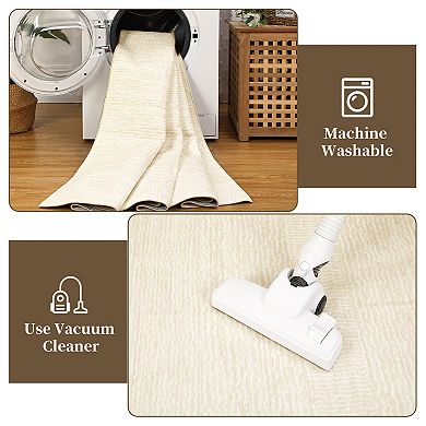 Washable Neutral Solid Area Rug, Non-Slip Low Pile Carpet Throw for Bedroom Dining Room Home Decor