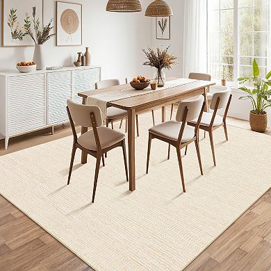 Washable Neutral Solid Area Rug, Non-Slip Low Pile Carpet Throw for Bedroom Dining Room Home Decor