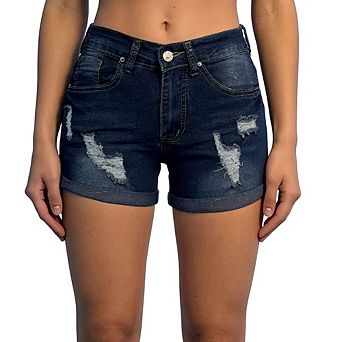 Women's High Waisted Ripped Denim Shorts Rolled Hem Stretch Casual Summer Jean Shorts