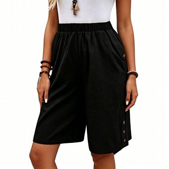 Casual Shorts for Women Elastic Waist Button Side Lounge Shorts