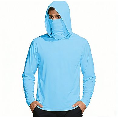 Men’s Hooded Sun Protection Shirt Long Sleeve UV Blocking Cover Up