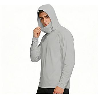 Men’s Hooded Sun Protection Shirt Long Sleeve UV Blocking Cover Up