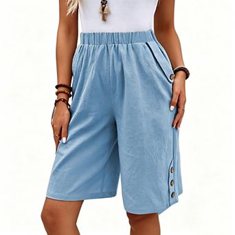 Women Beach Casual Wide Leg Shorts with Pockets