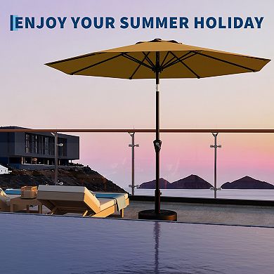9 FT Durable Patio Umbrella Outdoor Market Parasol with Crank Lift, Push Button Tilt，Sun Shade