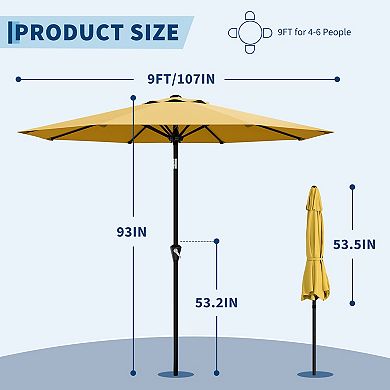 9 FT Durable Patio Umbrella Outdoor Market Parasol with Crank Lift, Push Button Tilt，Sun Shade